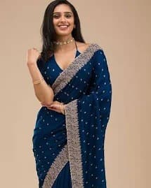 Navy Blue Silk Gold Saree